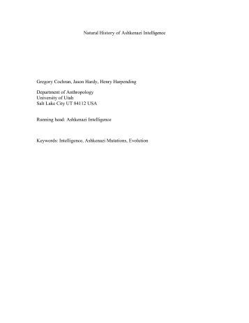 Natural History Of Ashkenazi Intelligence Natural History Of Ashkenazi Intelligence