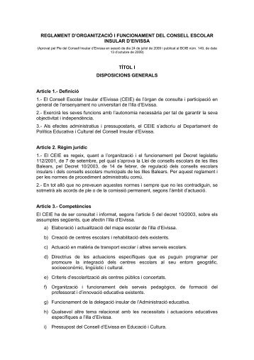 Reglament del Consell Insular Escolar d'Eivissa (144