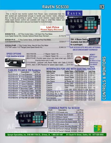 raven scs330 con tr o ls & mo n ito rs - Sprayer Specialties, Inc.
