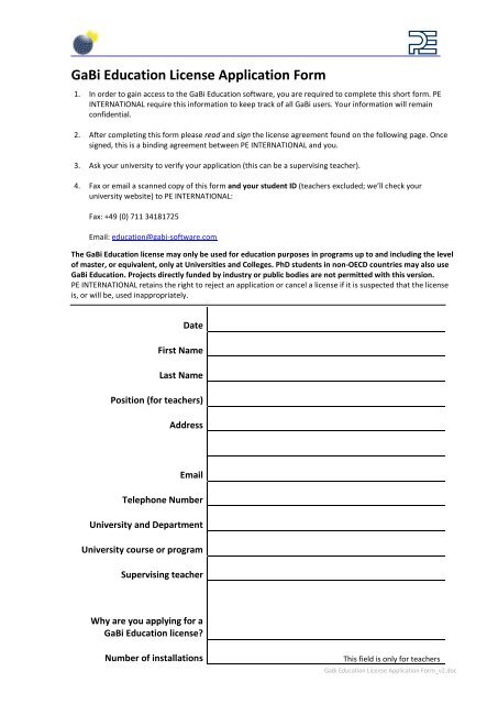 GaBi Education License Application Form