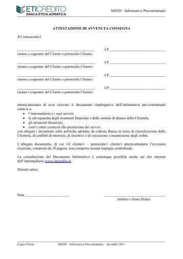 questionario per la valutazione di adeguatezza ... - Eticredito