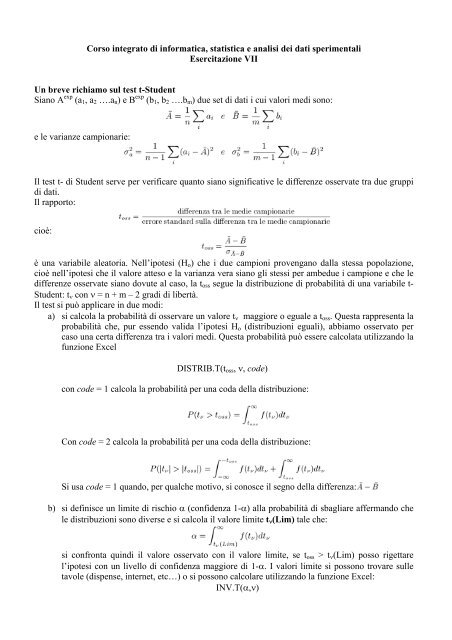 Corso Integrato Di Informatica Statistica E Analisi Dei Dati