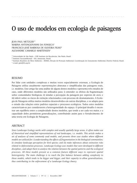 64 O uso de modelos em ecologia de paisagens