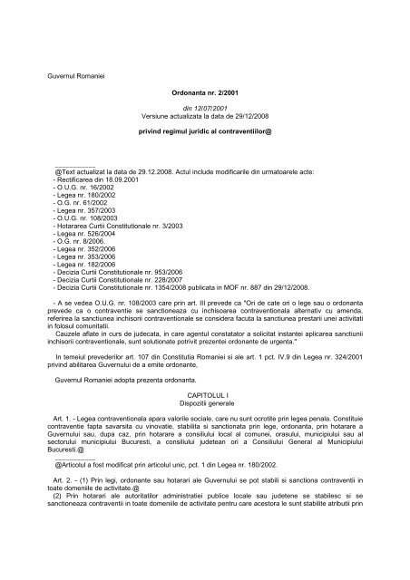 Guvernul Romaniei Ordonanta nr. 2/2001 din 12/07/2001 Versiune ...
