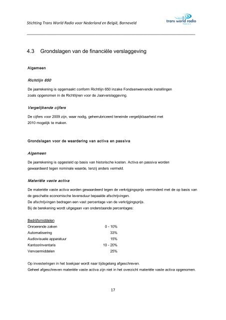 Stichting Trans World Radio voor Nederland en België ... - CBF