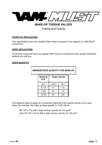 MAKE-UP TORQUE VALUES Tubing and Casing - VAM Services