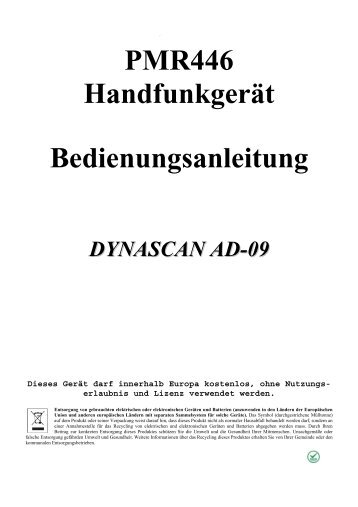 PMR446 Handfunkgerät Bedienungsanleitung DYNASCAN AD-09