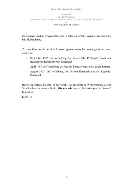 Laudatio von Minr. Ddr. Jutta Unkart-Seifert - Verlag Heyn