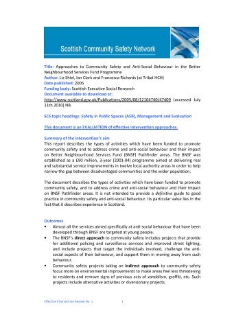 Approaches to Community Safety and Anti-Social Behaviour in the ...