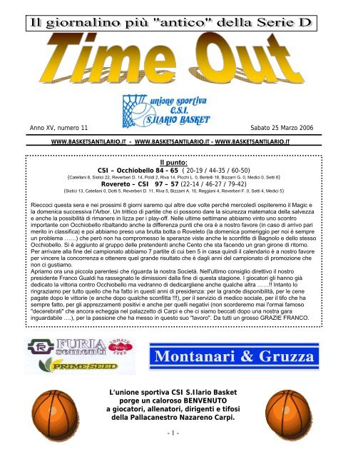 Time Out nÂ° 11 - Basket S.Ilario