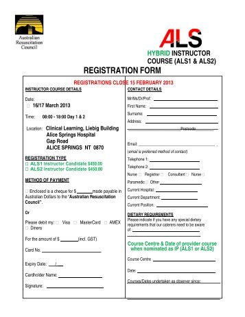 REGISTRATION FORM - Australian Resuscitation Council