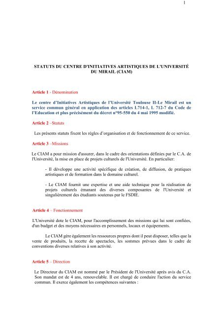 Statuts CIAM - Blogs UTM - UniversitÃ© Toulouse II-Le Mirail