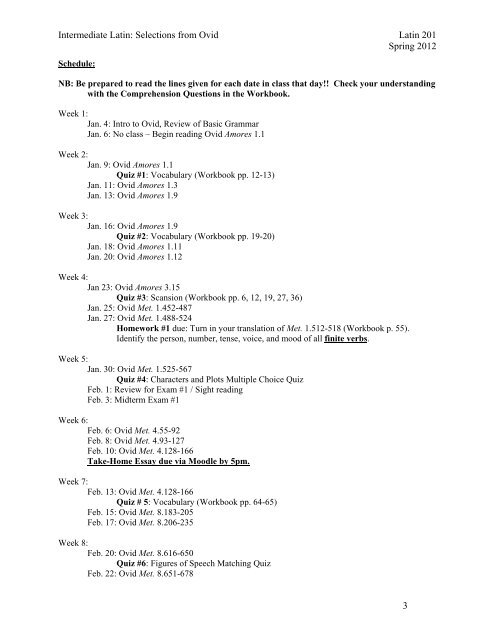 Intermediate Latin 201 (Ovid) Syllabus (2012)