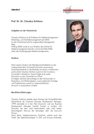 Prof. Dr. Dr. Claudius Schikora - University of Applied Management