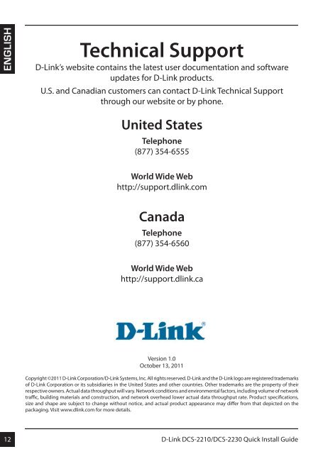 DCS-2210/DCS-2230 Quick Install Guide - D-Link