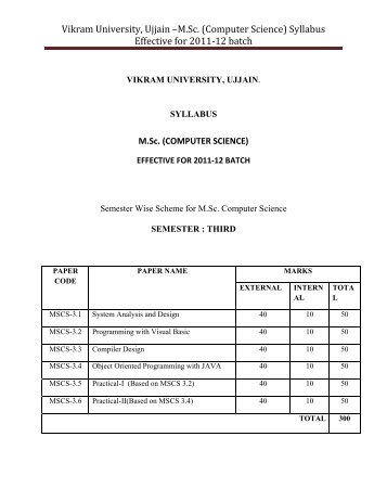 Vikram University, Ujjain â€“M.Sc. (Computer Science) Syllabus ...