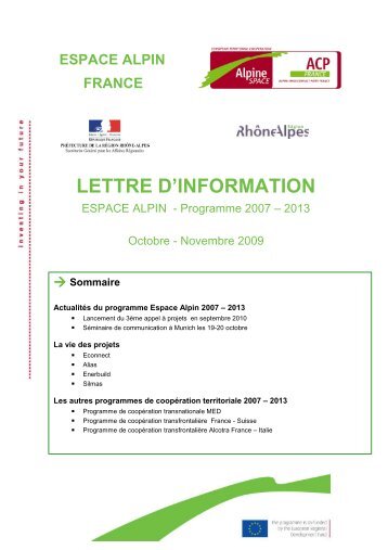 lettre d'information espace alpin - FEADER en RhÃ´ne-Alpes