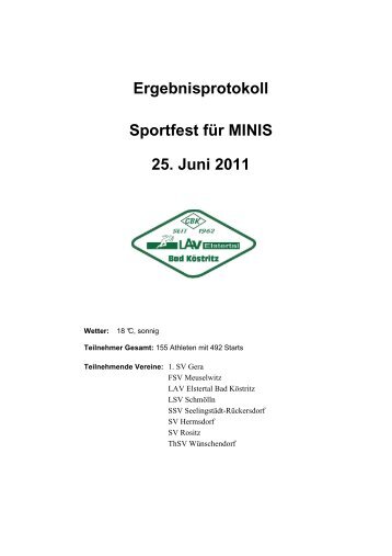 Ergebnisprotokoll Sportfest für MINIS 25. Juni 2011
