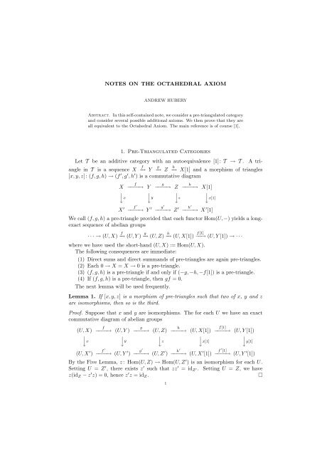 NOTES ON THE OCTAHEDRAL AXIOM 1. Pre-Triangulated ...