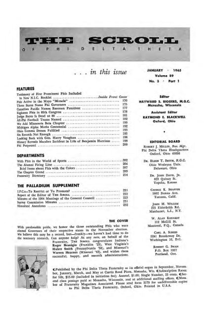1964–65 Volume 89 No 1–5 - Phi Delta Theta Scroll Archive