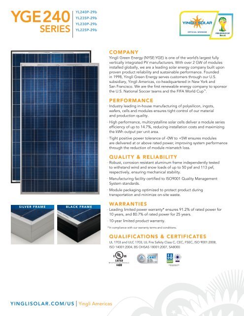 Yingli Yl245p 29b Blk 245w Poly Solar Panel Solaris