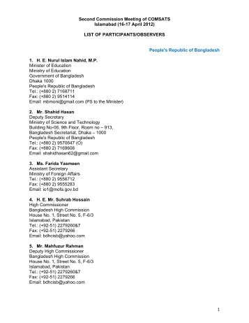 List of Participants - Comsats