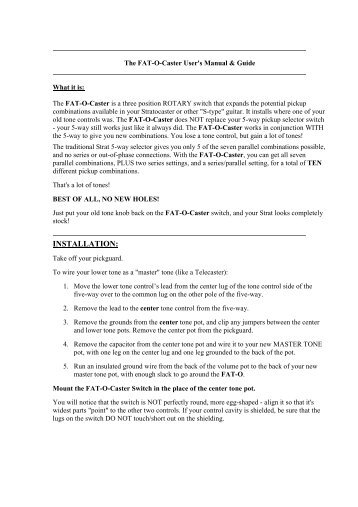 FAT-O-Caster TONE CHART - Deaf Eddie