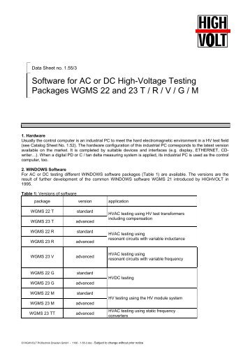 Software for AC or DC High-Voltage Testing Packages WGMS 22 ...