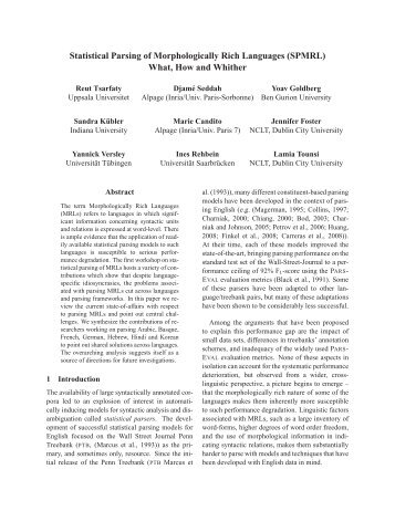 Statistical Parsing of Morphologically Rich Languages (SPMRL ...