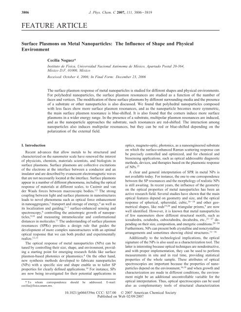 Surface Plasmons on Metal Nanoparticles - UNAM