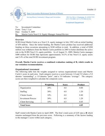 Exhibit 13 To: Investment Committee From: Tony J. Lee Date ... - SURS