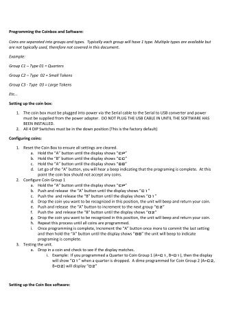 Programming the Coinbox and Software - Holland Computers, Inc.