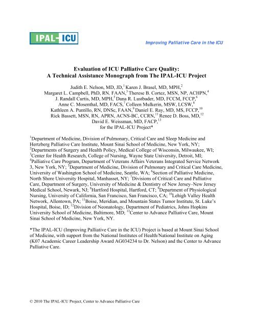 Evaluation Of Icu Palliative Care Quality The Ipal Project Center