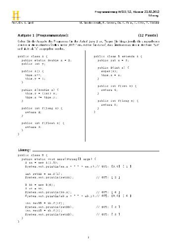 Aufgabe 1 (Programmanalyse): (12 Punkte) Lösung: