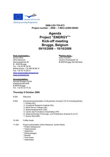 Agenda Project âENERGY â Kick-off meeting Brugge ... - Syntra West