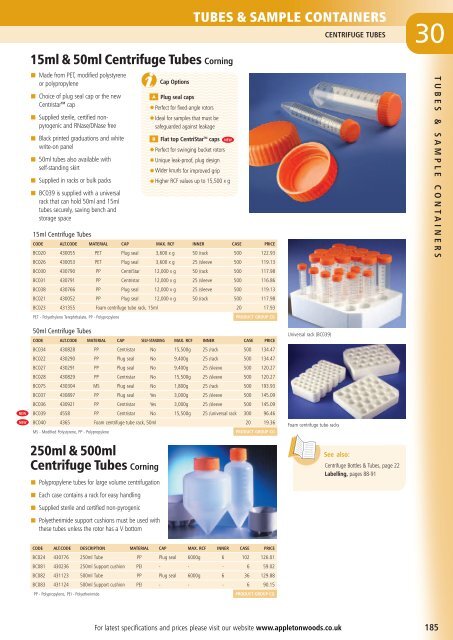 Tubes & Sample Containers - Appleton Woods Ltd