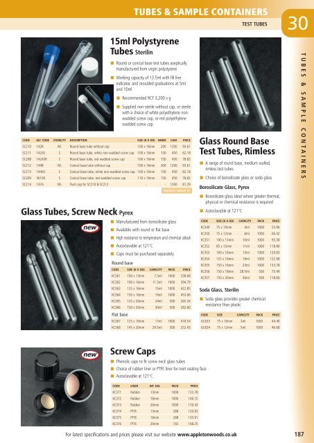 Tubes & Sample Containers - Appleton Woods Ltd