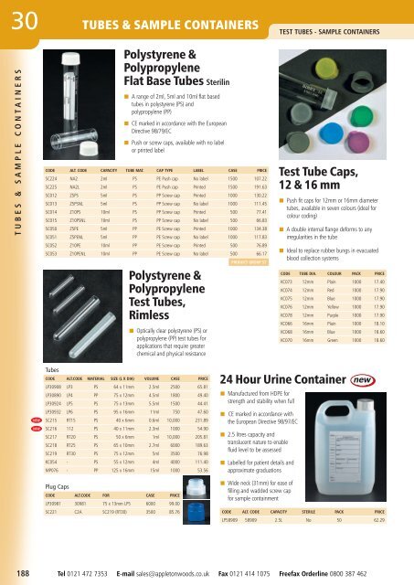 Tubes & Sample Containers - Appleton Woods Ltd