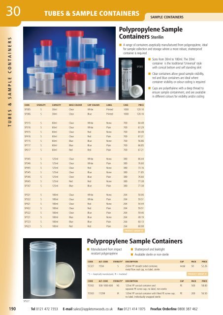 Tubes & Sample Containers - Appleton Woods Ltd