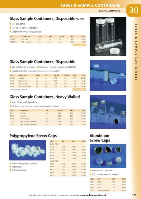 Tubes & Sample Containers - Appleton Woods Ltd