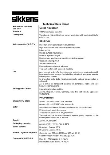 Technical Data Sheet Cetol Novatech - Sikkens