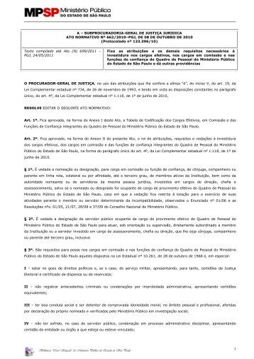 Ato Normativo nº 662/2010-PGJ, de 8 de outubro de 2010