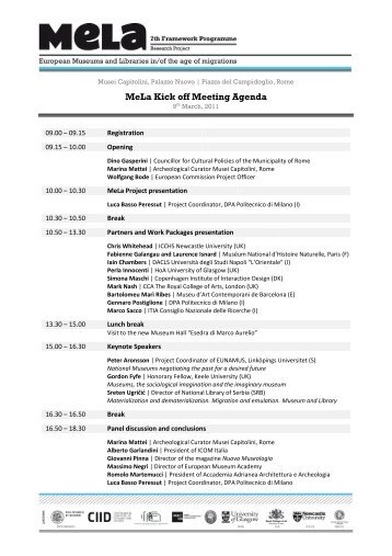 MeLa Kick off Meeting Agenda - The MeLa* Project