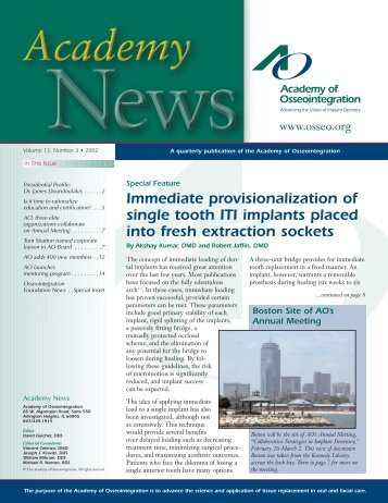 Immediate provisionalization of single tooth ITI implants placed into ...