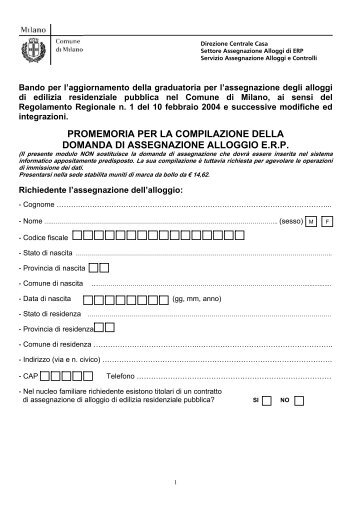 promemoria per la compilazione della domanda di assegnazione ...