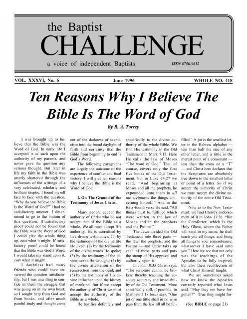 Ten Reasons Why I Believe The Bible Is The Word of God