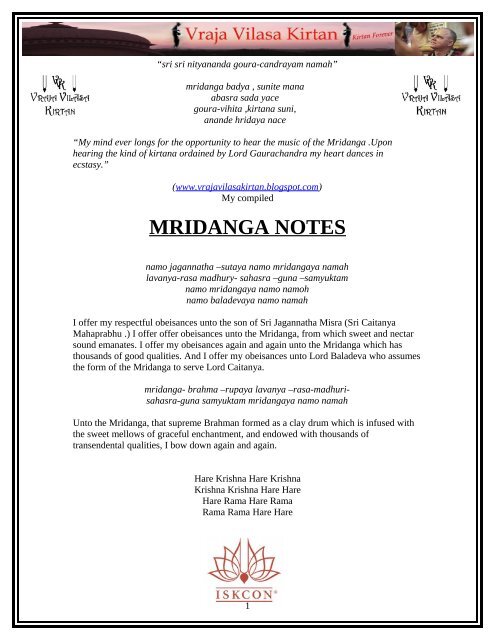 Mrdanga Notes Compiled By Subhash Chandran Prabhu - ebooks ...