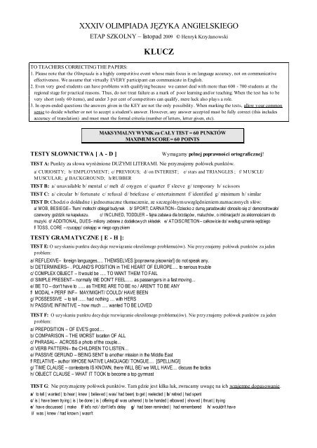 Xxxiv Oja Klucz Etapu Szkolnego Pdf Olimpiada Ja Zyka