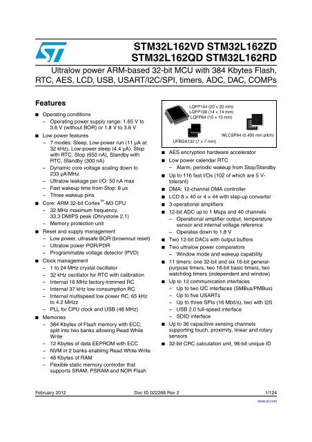 Ultralow power ARM-based 32-bit MCU with 384 Kbytes Flash ... - Keil