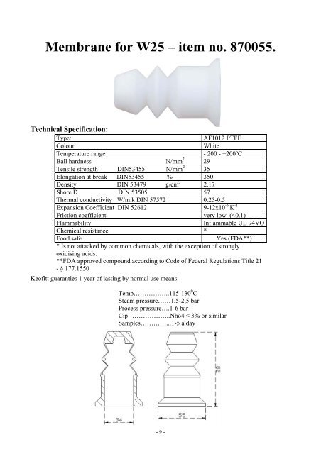 User manual for W25 sampling valve - Keofitt